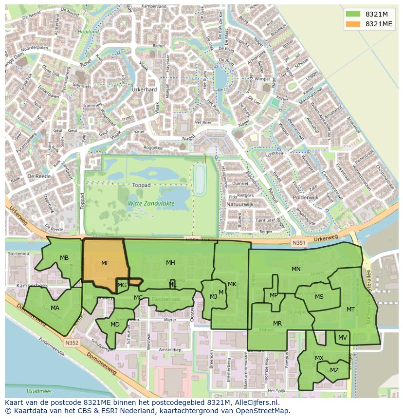 Afbeelding van het postcodegebied 8321 ME op de kaart.