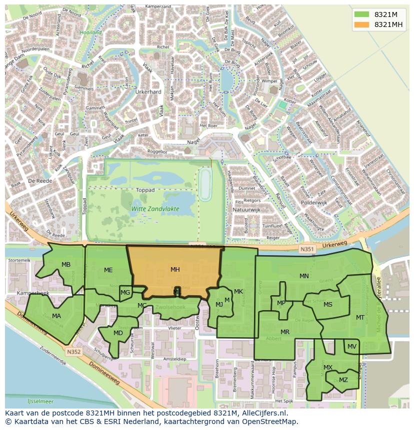 Afbeelding van het postcodegebied 8321 MH op de kaart.