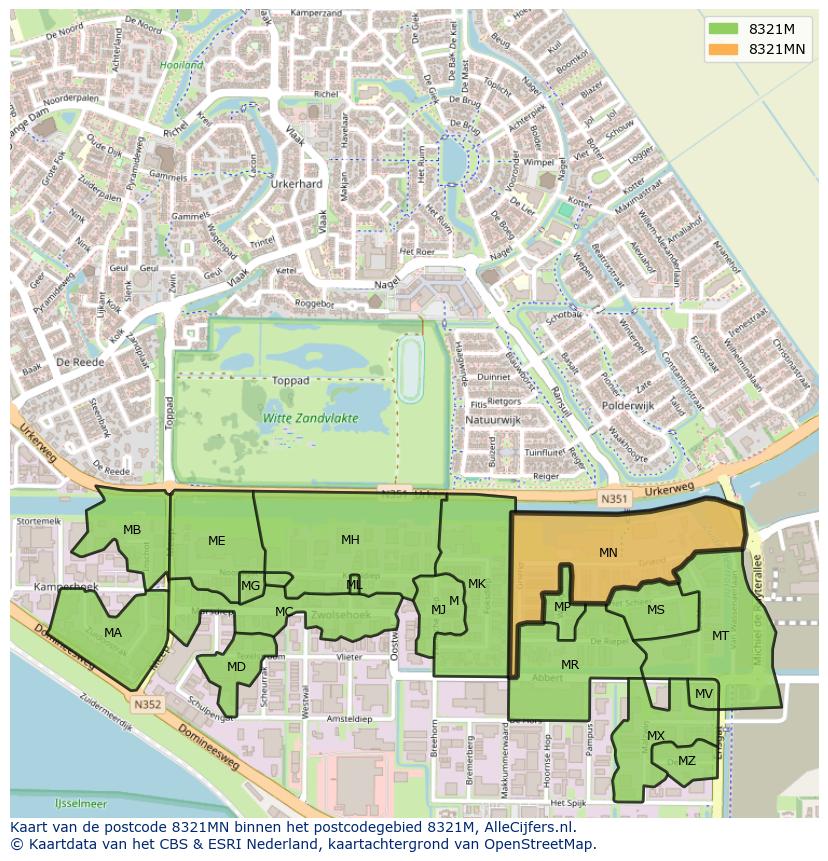 Afbeelding van het postcodegebied 8321 MN op de kaart.