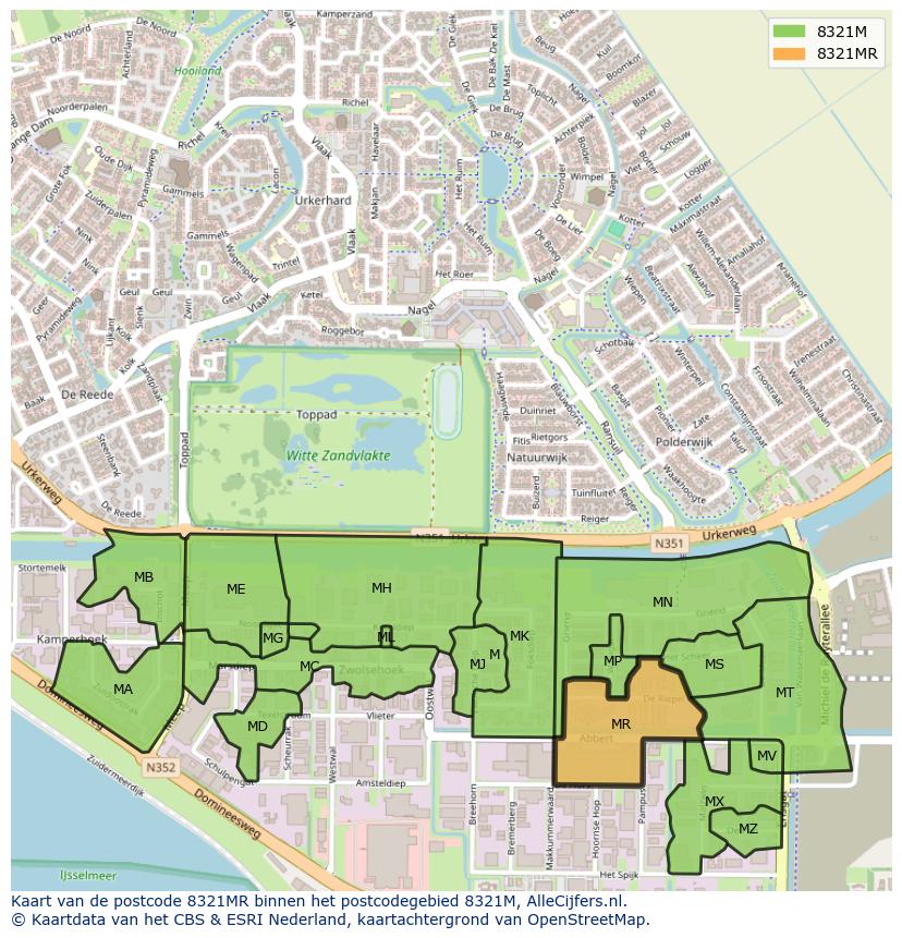 Afbeelding van het postcodegebied 8321 MR op de kaart.