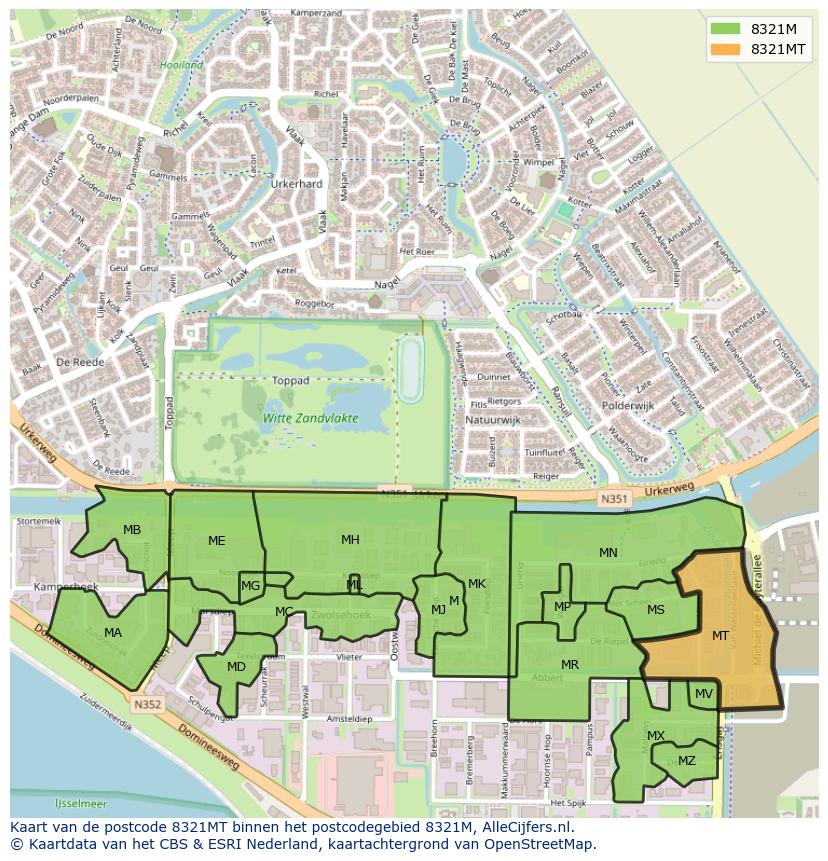 Afbeelding van het postcodegebied 8321 MT op de kaart.