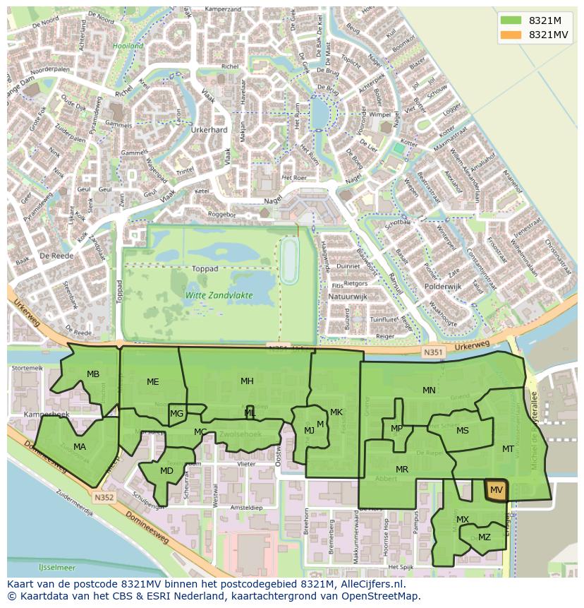 Afbeelding van het postcodegebied 8321 MV op de kaart.