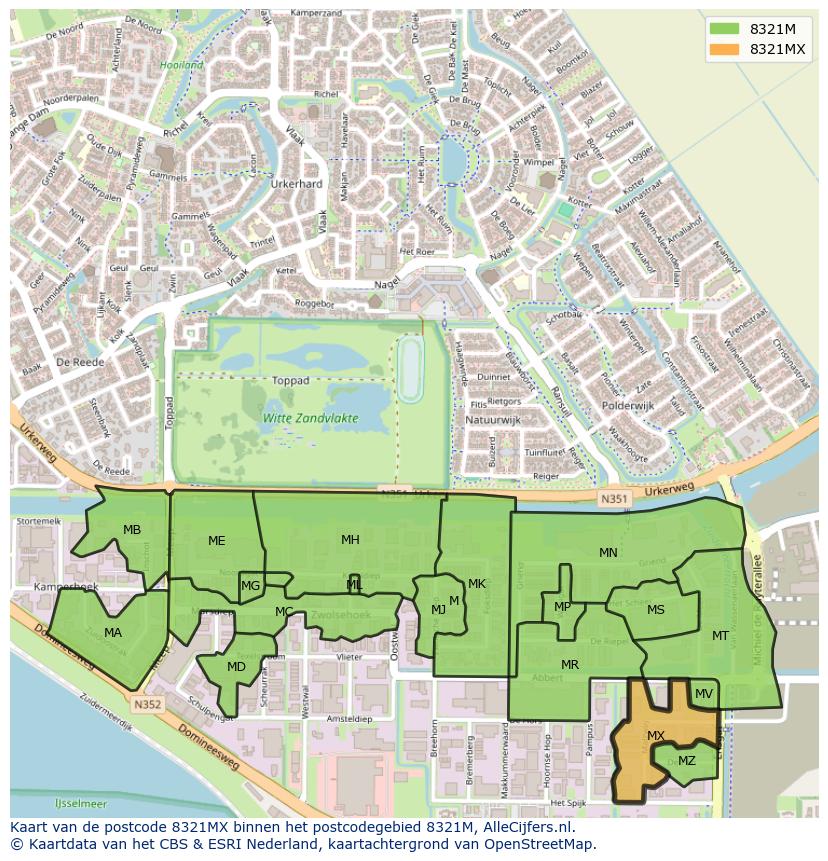 Afbeelding van het postcodegebied 8321 MX op de kaart.