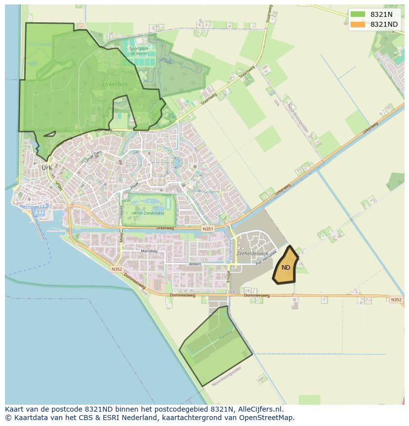 Afbeelding van het postcodegebied 8321 ND op de kaart.