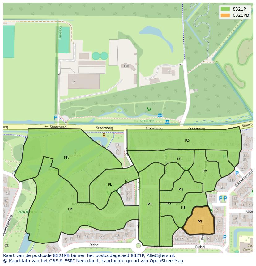 Afbeelding van het postcodegebied 8321 PB op de kaart.