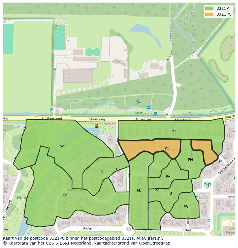 Afbeelding van het postcodegebied 8321 PC op de kaart.