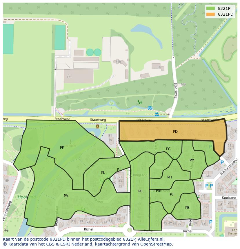 Afbeelding van het postcodegebied 8321 PD op de kaart.