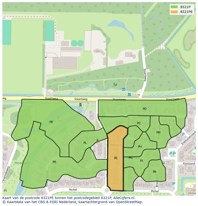 Afbeelding van het postcodegebied 8321 PE op de kaart.