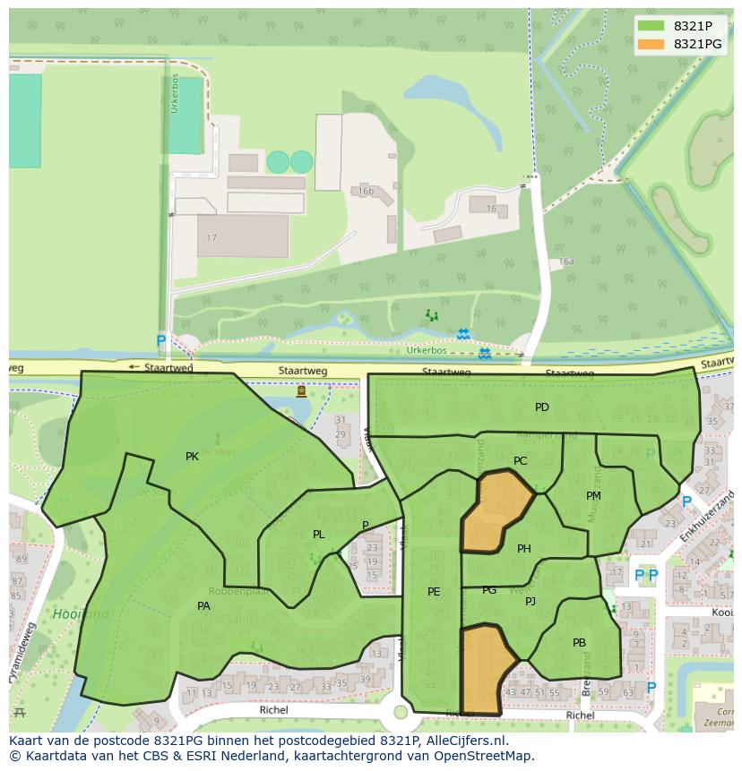 Afbeelding van het postcodegebied 8321 PG op de kaart.