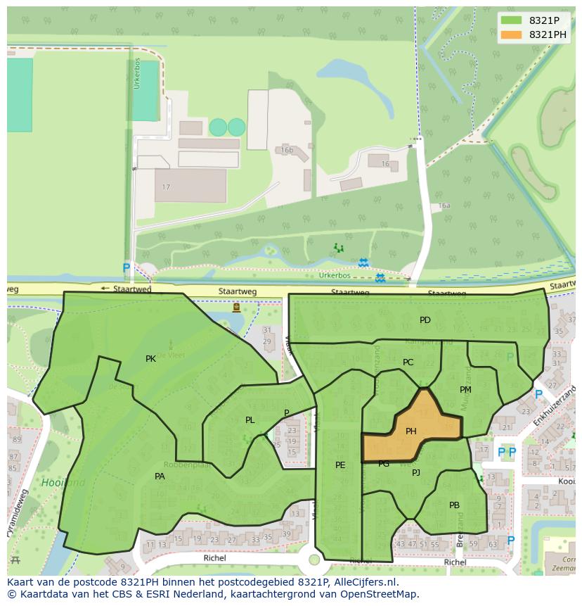 Afbeelding van het postcodegebied 8321 PH op de kaart.