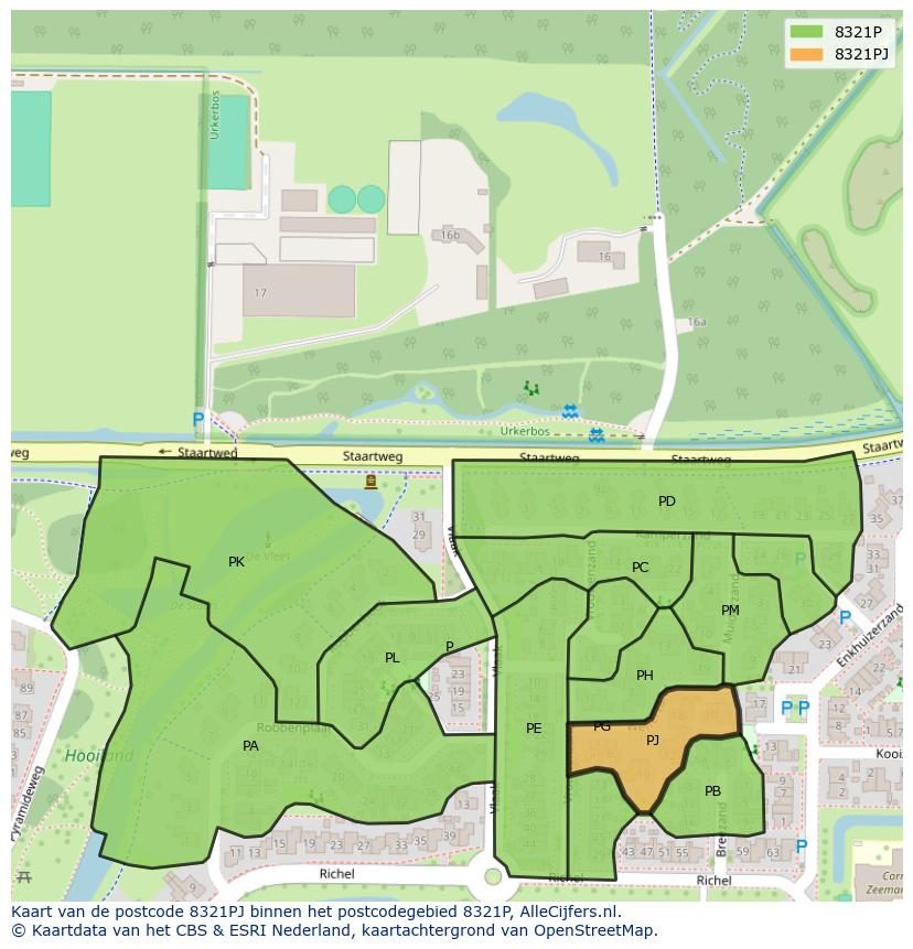 Afbeelding van het postcodegebied 8321 PJ op de kaart.