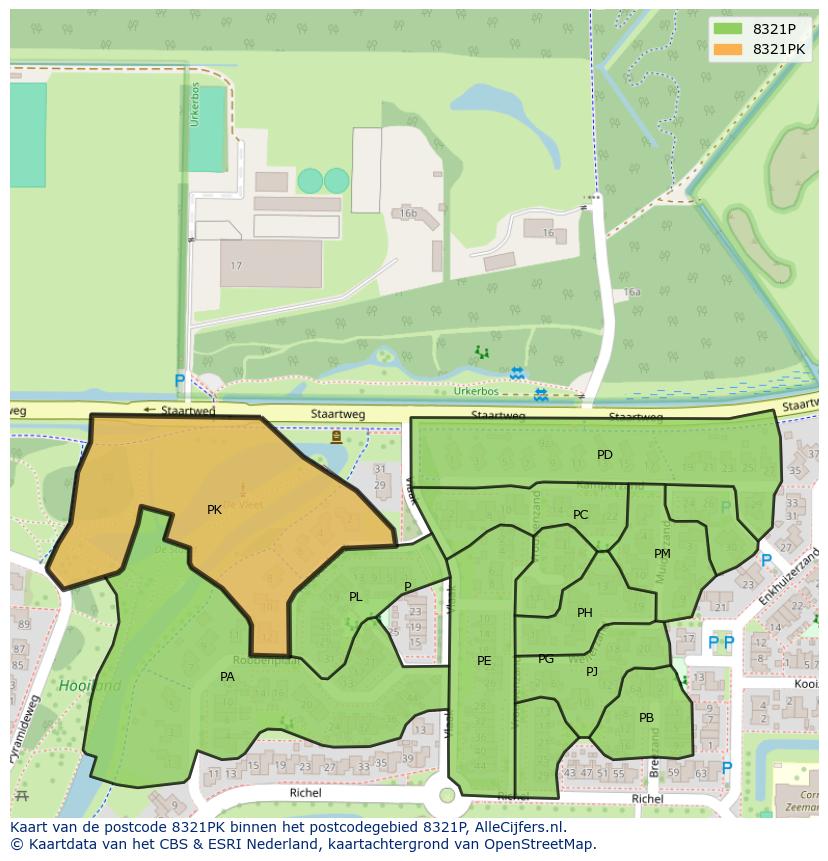 Afbeelding van het postcodegebied 8321 PK op de kaart.