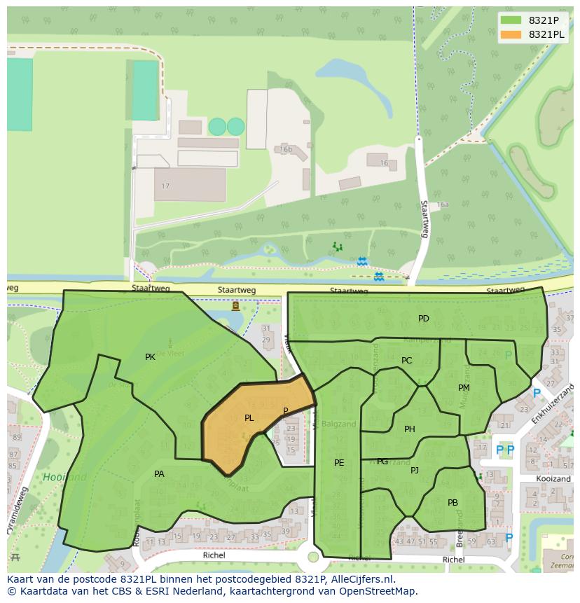 Afbeelding van het postcodegebied 8321 PL op de kaart.