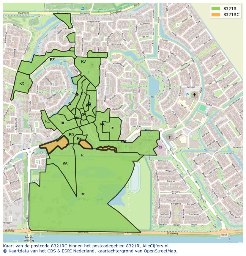 Afbeelding van het postcodegebied 8321 RC op de kaart.