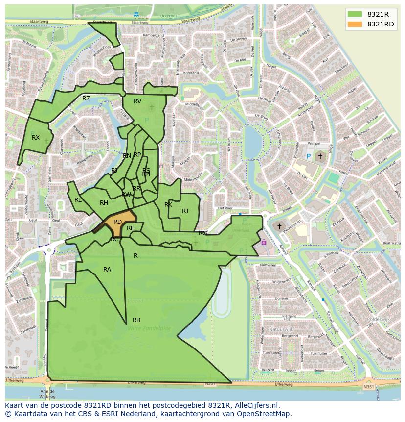 Afbeelding van het postcodegebied 8321 RD op de kaart.