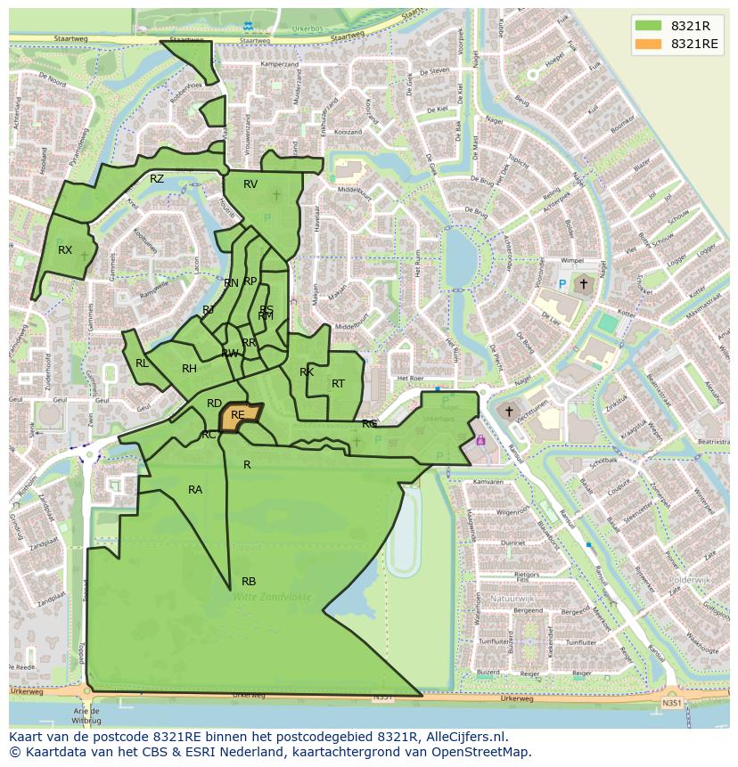 Afbeelding van het postcodegebied 8321 RE op de kaart.