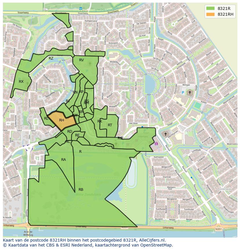 Afbeelding van het postcodegebied 8321 RH op de kaart.