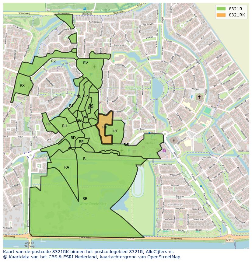 Afbeelding van het postcodegebied 8321 RK op de kaart.