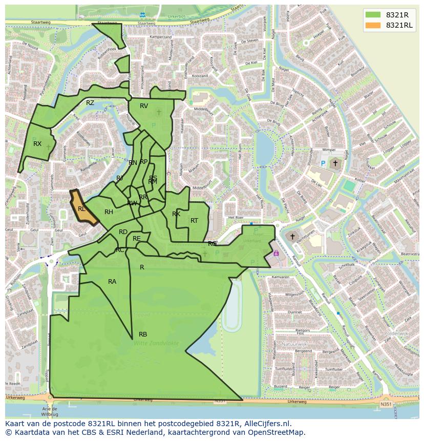 Afbeelding van het postcodegebied 8321 RL op de kaart.