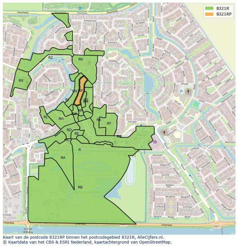 Afbeelding van het postcodegebied 8321 RP op de kaart.