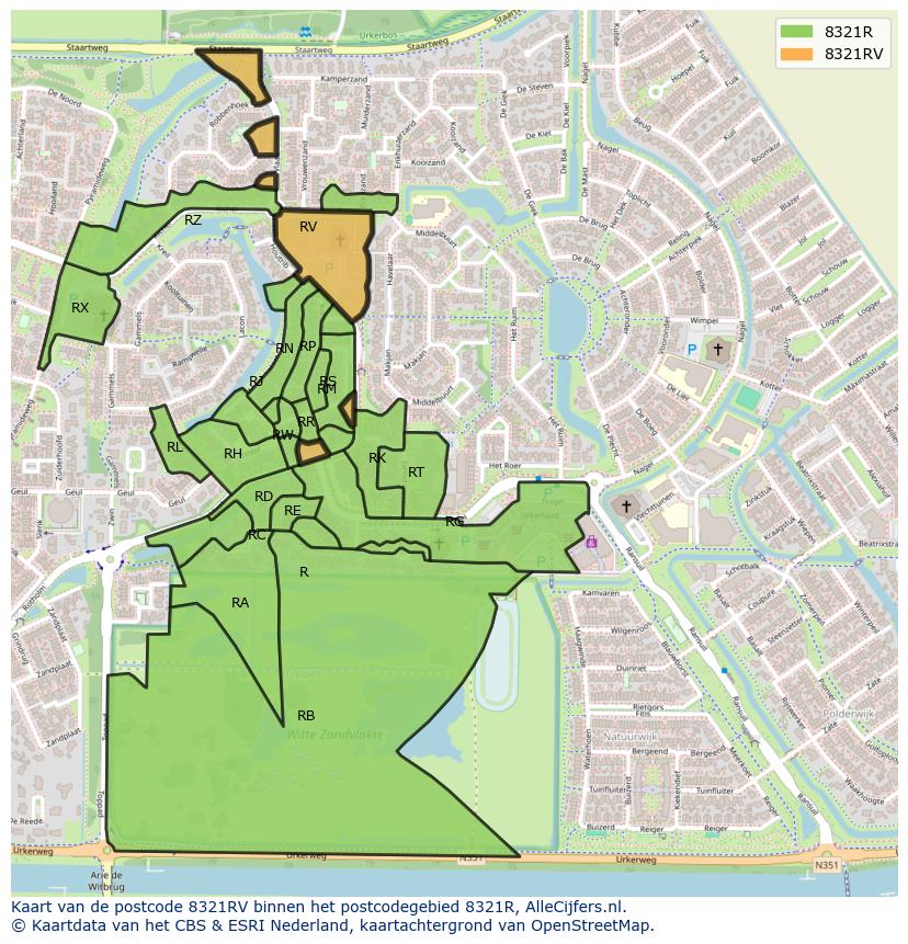 Afbeelding van het postcodegebied 8321 RV op de kaart.