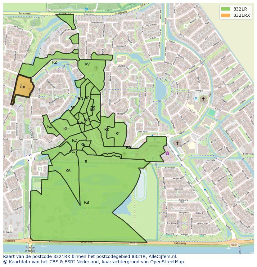 Afbeelding van het postcodegebied 8321 RX op de kaart.