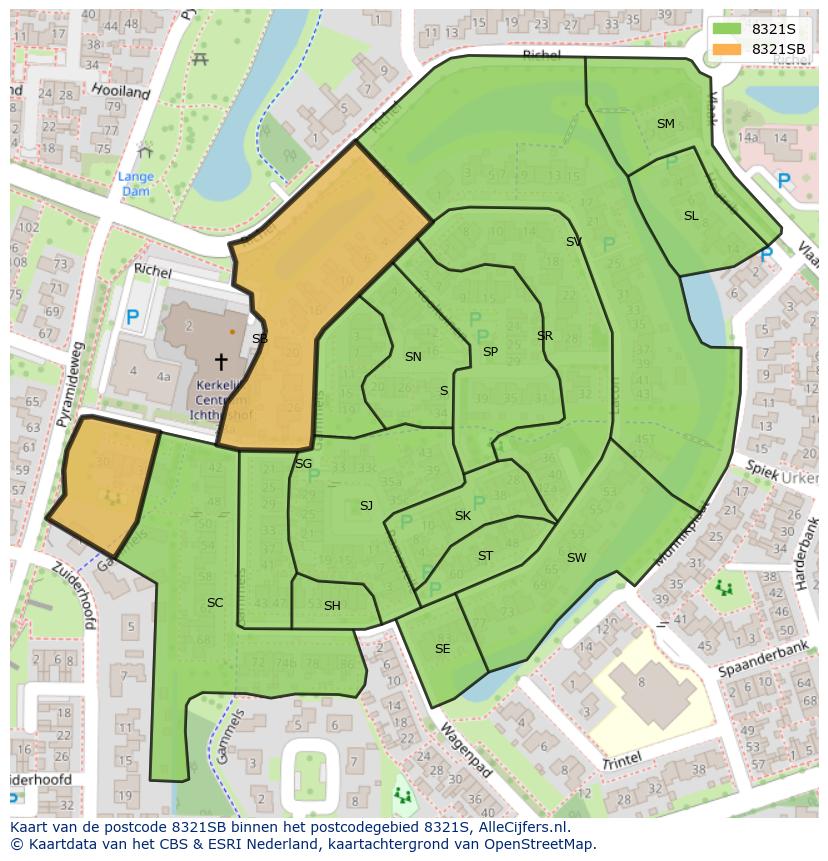 Afbeelding van het postcodegebied 8321 SB op de kaart.