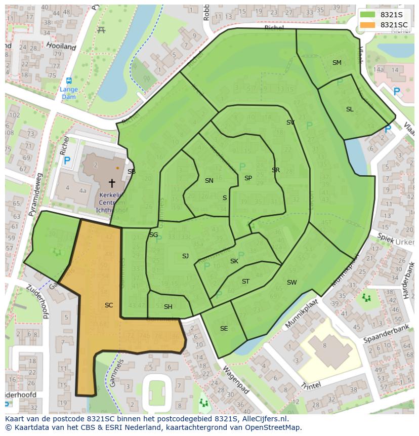 Afbeelding van het postcodegebied 8321 SC op de kaart.