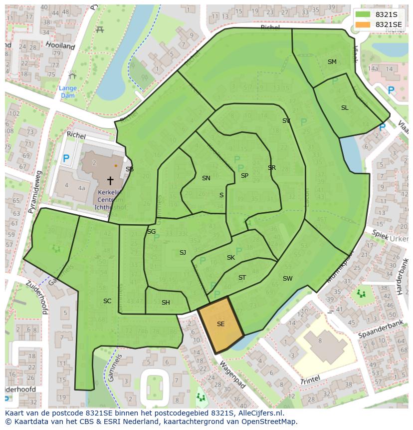 Afbeelding van het postcodegebied 8321 SE op de kaart.