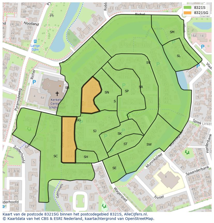 Afbeelding van het postcodegebied 8321 SG op de kaart.