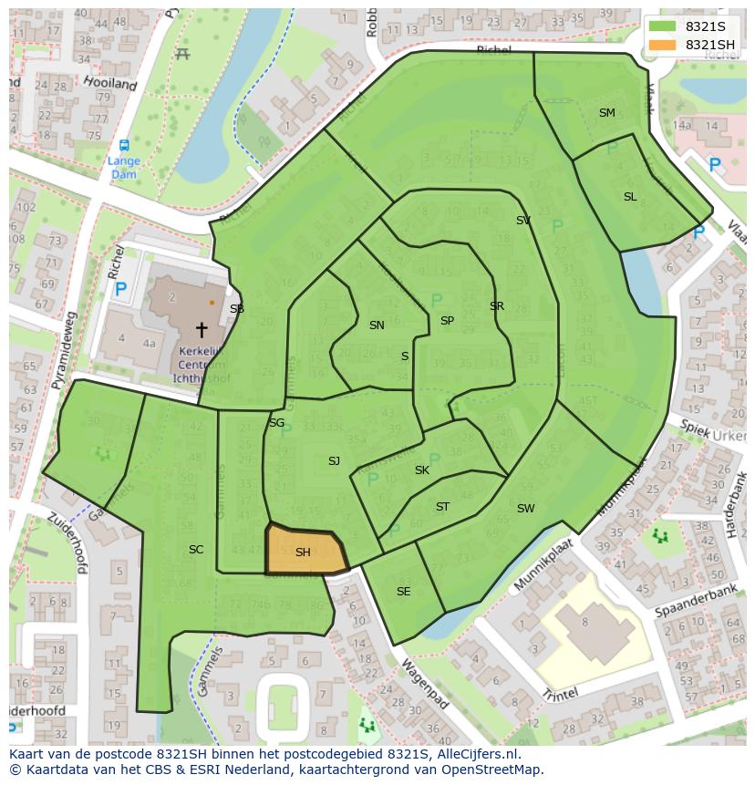 Afbeelding van het postcodegebied 8321 SH op de kaart.