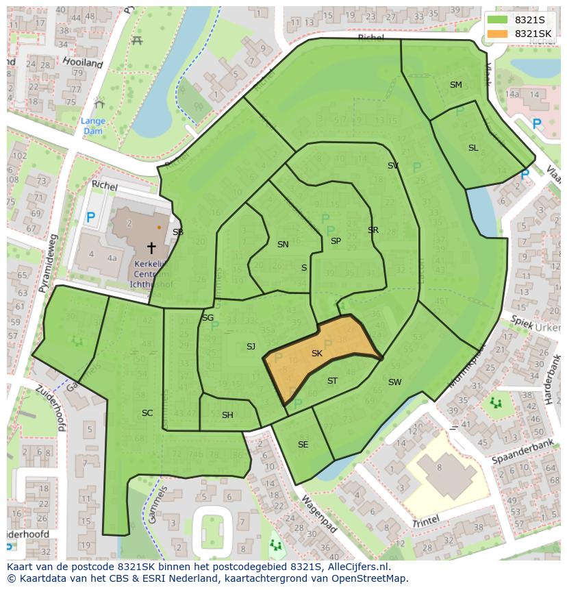 Afbeelding van het postcodegebied 8321 SK op de kaart.