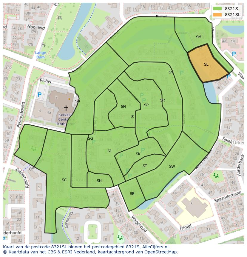 Afbeelding van het postcodegebied 8321 SL op de kaart.