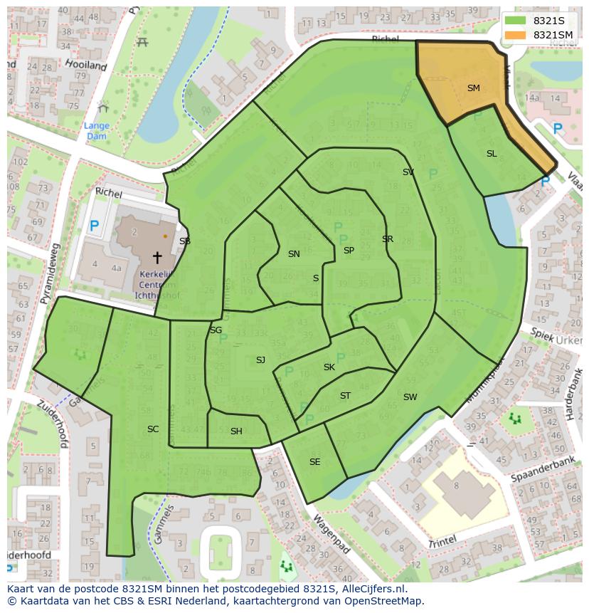 Afbeelding van het postcodegebied 8321 SM op de kaart.
