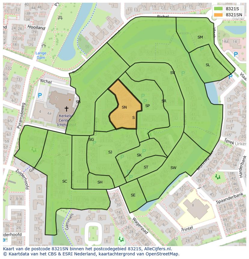 Afbeelding van het postcodegebied 8321 SN op de kaart.