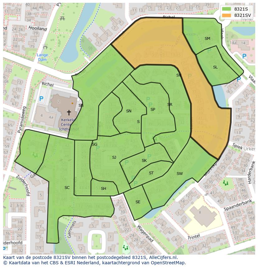 Afbeelding van het postcodegebied 8321 SV op de kaart.