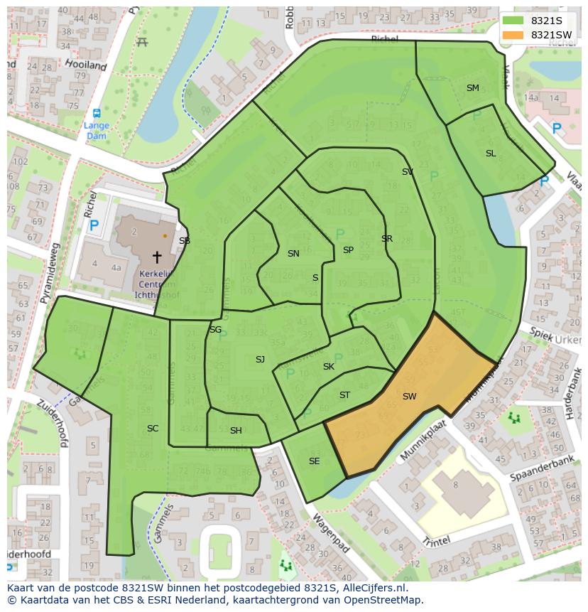 Afbeelding van het postcodegebied 8321 SW op de kaart.