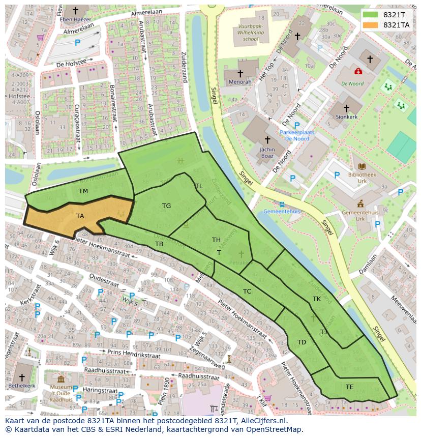 Afbeelding van het postcodegebied 8321 TA op de kaart.