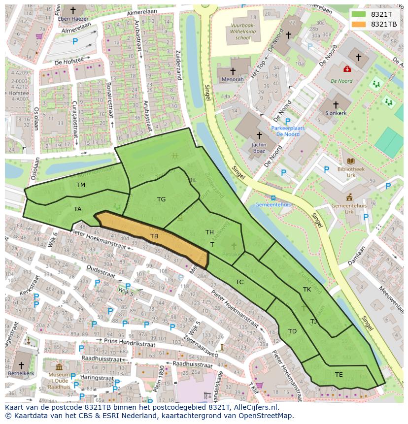 Afbeelding van het postcodegebied 8321 TB op de kaart.
