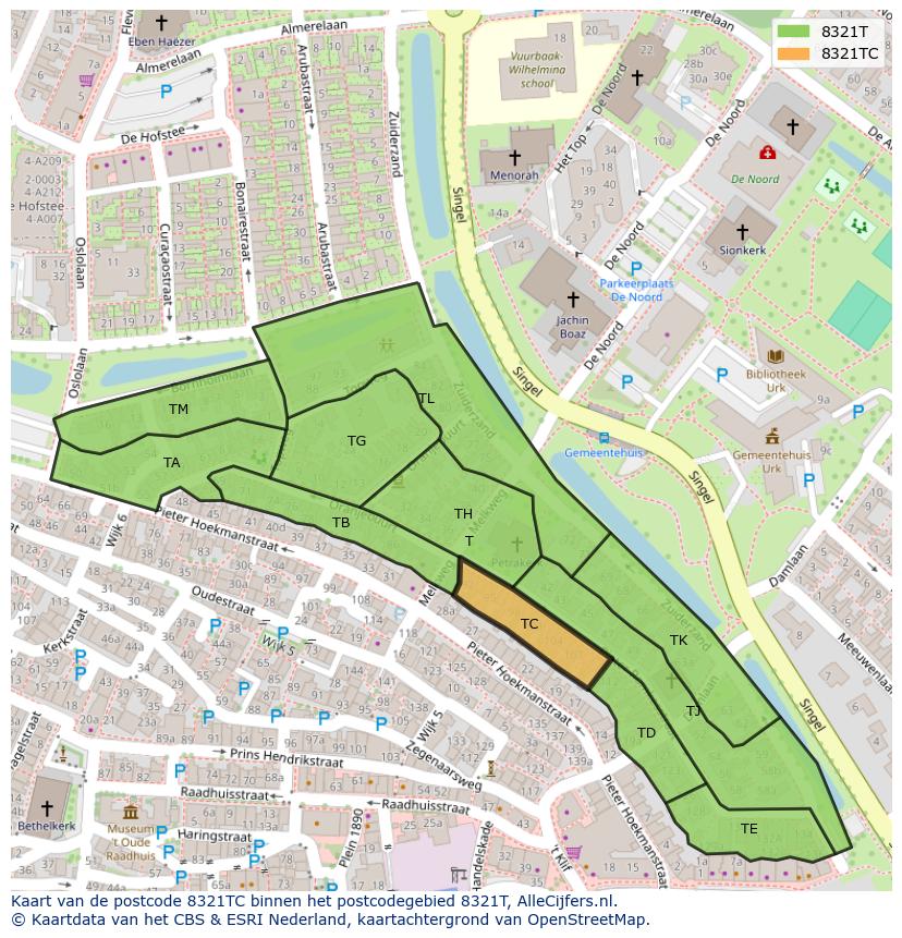 Afbeelding van het postcodegebied 8321 TC op de kaart.