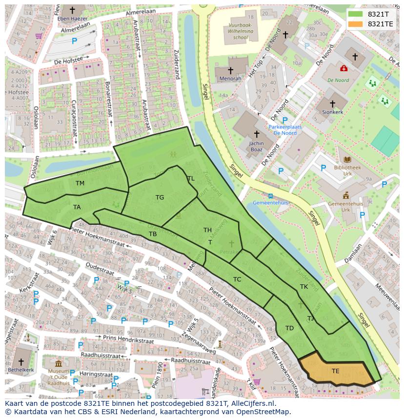 Afbeelding van het postcodegebied 8321 TE op de kaart.