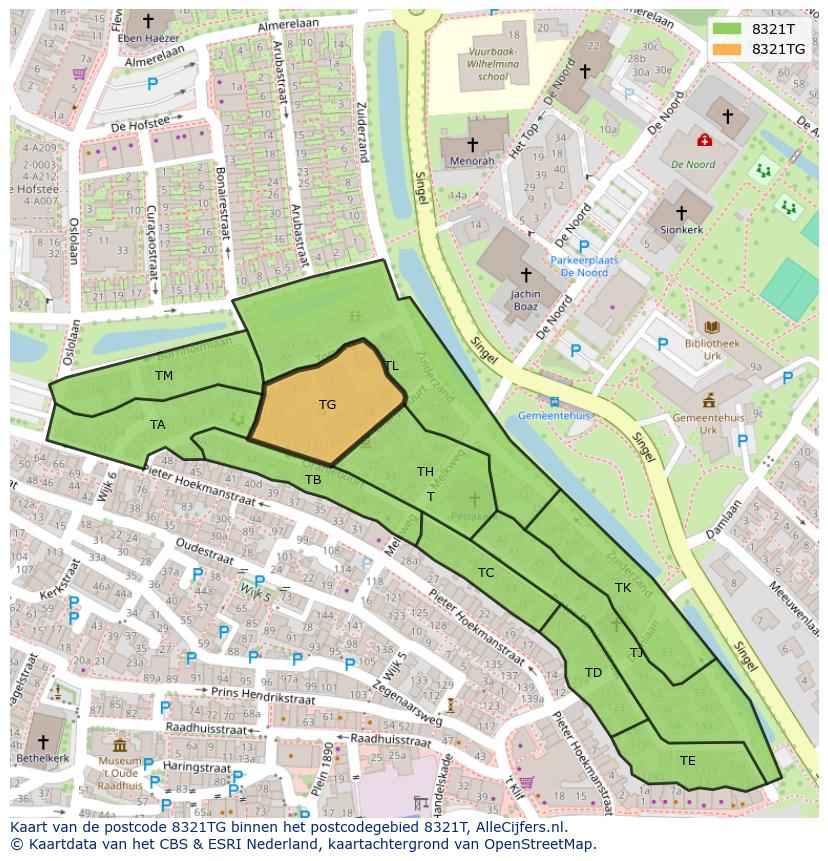 Afbeelding van het postcodegebied 8321 TG op de kaart.