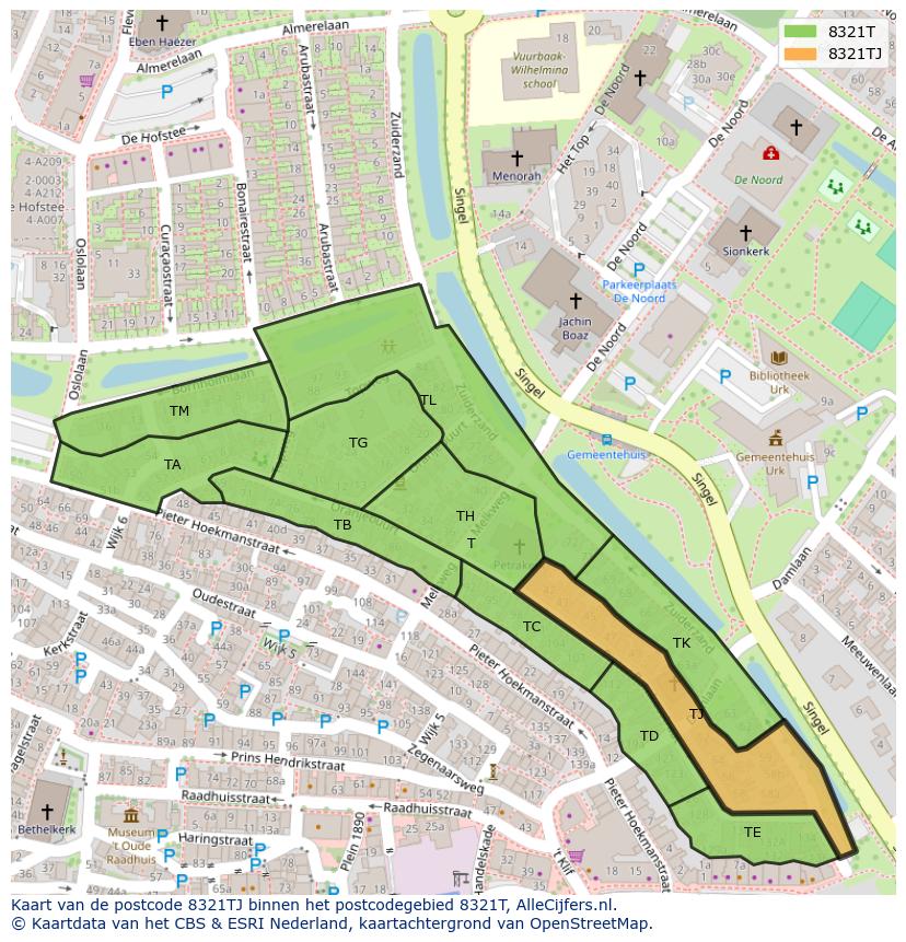 Afbeelding van het postcodegebied 8321 TJ op de kaart.
