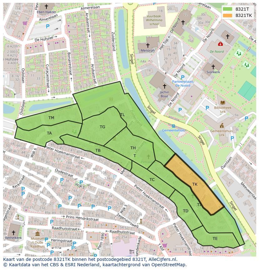 Afbeelding van het postcodegebied 8321 TK op de kaart.