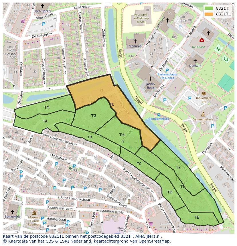 Afbeelding van het postcodegebied 8321 TL op de kaart.