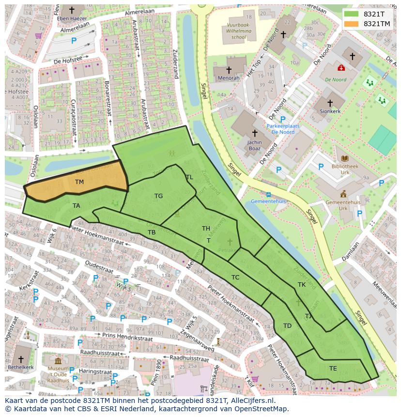 Afbeelding van het postcodegebied 8321 TM op de kaart.
