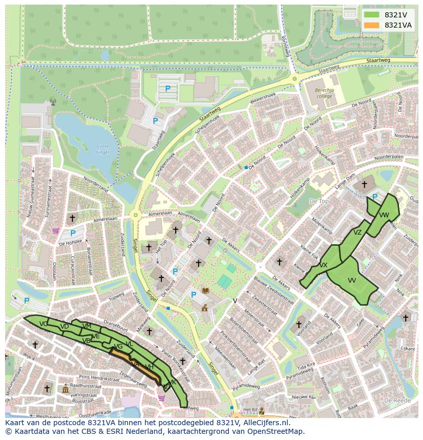 Afbeelding van het postcodegebied 8321 VA op de kaart.