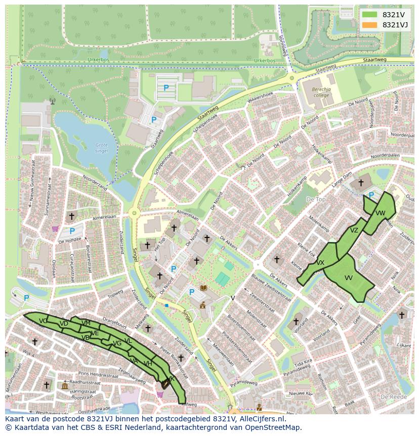 Afbeelding van het postcodegebied 8321 VJ op de kaart.
