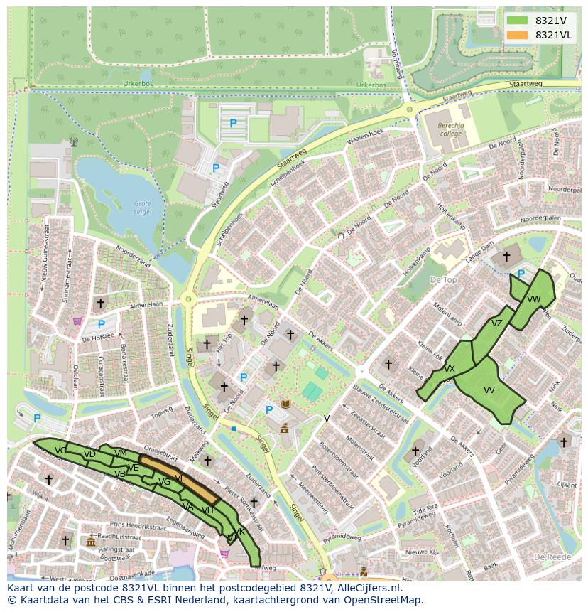 Afbeelding van het postcodegebied 8321 VL op de kaart.
