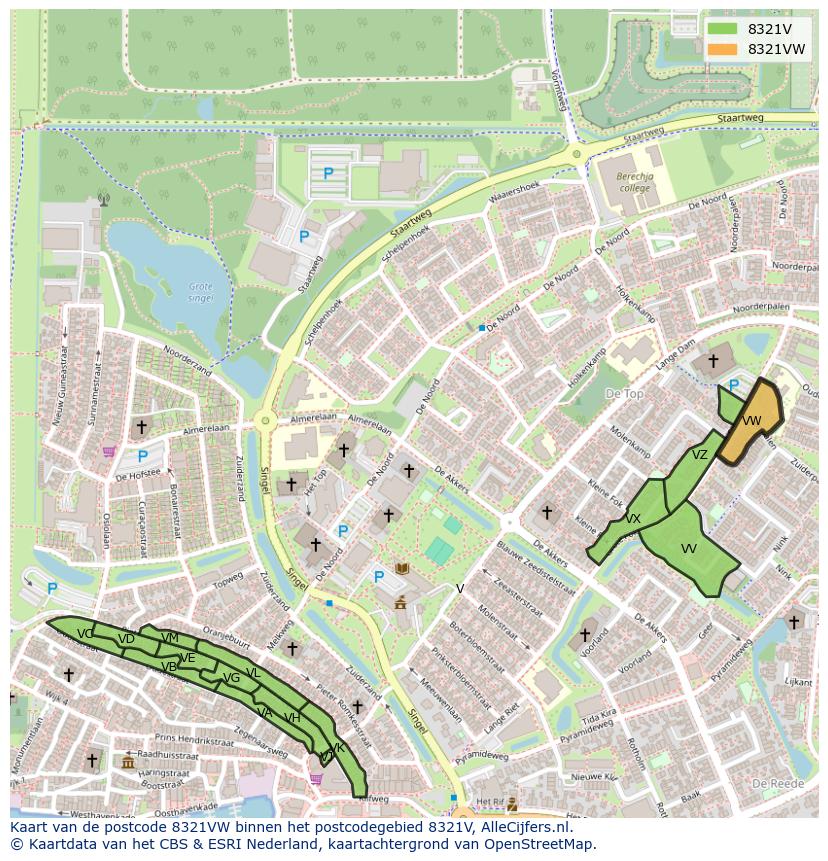 Afbeelding van het postcodegebied 8321 VW op de kaart.